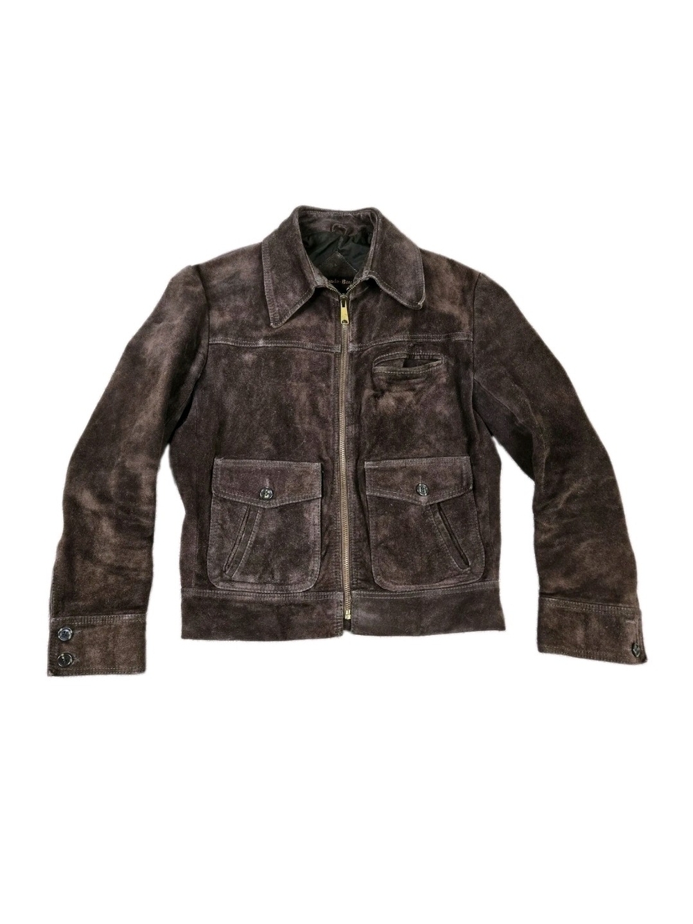 Vintage 80s Grande Bay Suede Leather Jacket Mens 38 Small Brown Classic Moto